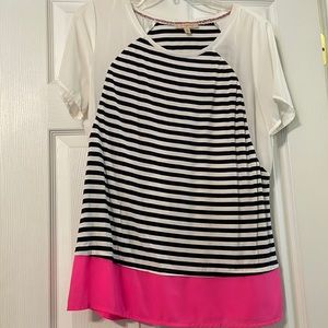 Skies are Blue Striped Tee with Hot Pink Bold Detail